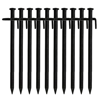 

10 Pcs Heavy Duty Black Steel Metal Tent Nail Camping Stakes Pegs Ground Nail