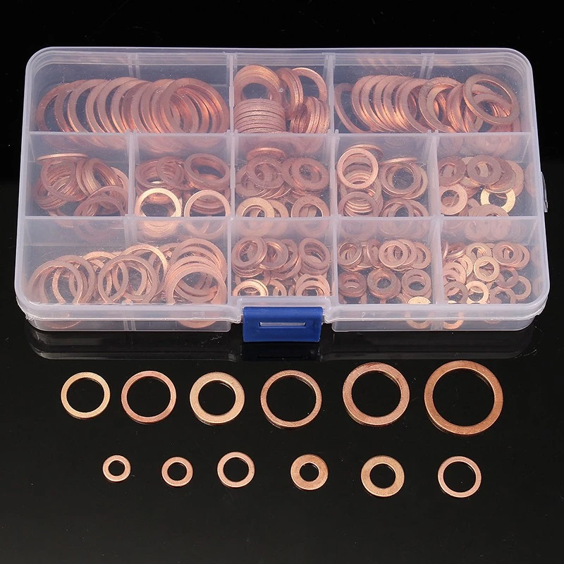 200X 9 Size M5-M14 Mixed Car Solid Copper Washers Flat Ring Plug Oil Seal Gasket