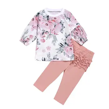 

Infant Baby Girls Kid Long-Sleeved Flower Top + Trousers Clothes Sets