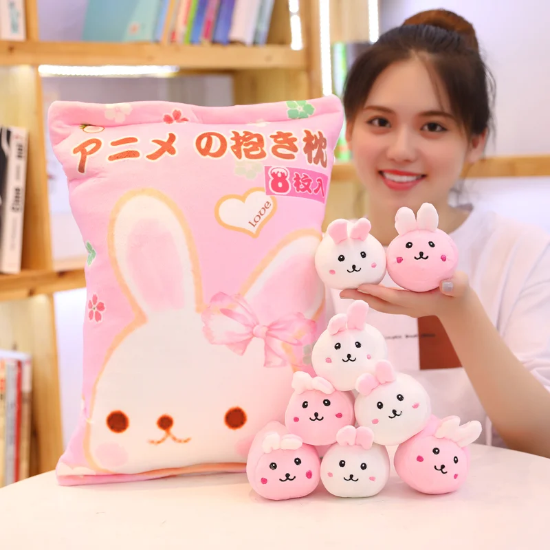 A Bag Of 8pcs Snack Puddiing Soft plush toyrabbit dog Monster Plush Pillow Creative Anime Throw Pillow Cartoon toys for Kids