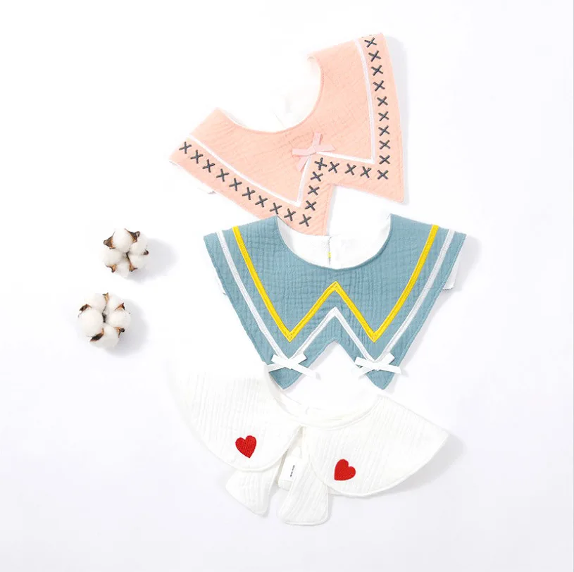 3Pcs Set Infant Baby Bib Cotton Towel Kids Princess Fake Collar Burp Cloths Child Shawl Embroidery Newborn Gift (2)