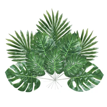 

48 Pieces 4 Kinds Artificial Palm Leaves with Faux Stems Tropical Plant Leaves Monstera Leaves Leaves for Hawaiian Luau Party Ju