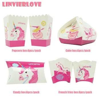 

LINVIERLOVE 24pcs Unicorn Popcorn Box Candy Box For Kids Happy Birthday Baby Shower Gift Boxs Angel Girl Party Decor Supplies