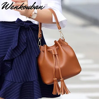 

Vintage Tassel Bag Women Fashion PU Leather Crossbody Bag Ladies Casual Designer Shoulder Bag Lovely Small Bucket Sac Main Femme