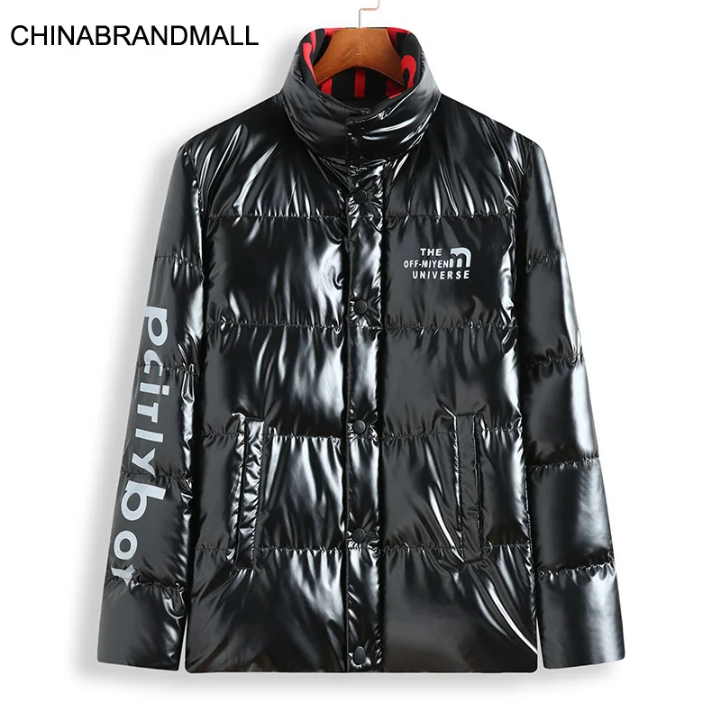 

Trend Youth Patent Leather Bright Face Cotton-padded Jacket Male Winter Clothes Fat Man Plus Fat Plus Size Loose Li Collar