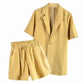 

2020 New summer female short sleeve blazer shorts set suit 2 piece set women Relaxed high waist suit Office Suit