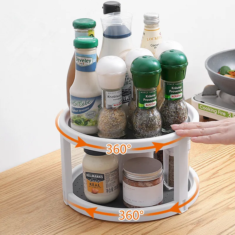 Kitchen Condiment Shelf Multifunctional 360-degree Rotating Seasoning Rack Storage Artifact Spice Organizer Rack Food Plastic