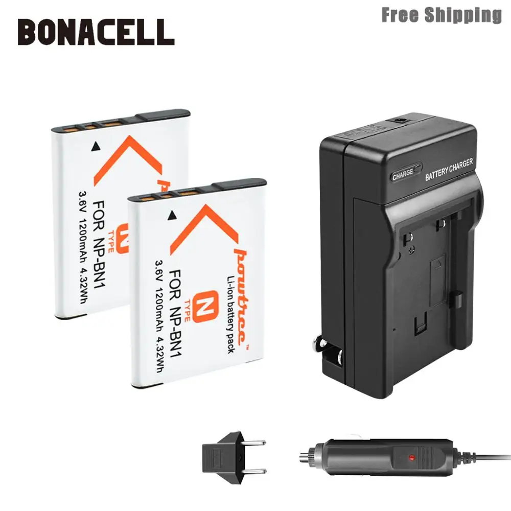 Bonacell 1200 мА/ч, NP-BN1 NP BN1 NPBN1 Камера Батарея+ Зарядное устройство для sony TX9 WX100 TX5 WX5C W620 W630 W670 TX100 L50 - Цвет: 2X Battery Charger