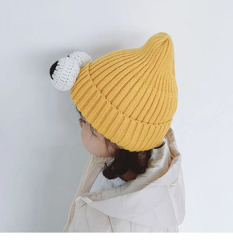 Beanies/детская шапка; теплая зимняя вязаная Милая шапочка для девочек и мальчиков с помпоном и большими глазами; детская повседневная шапка на Хэллоуин; От 1 до 8 лет
