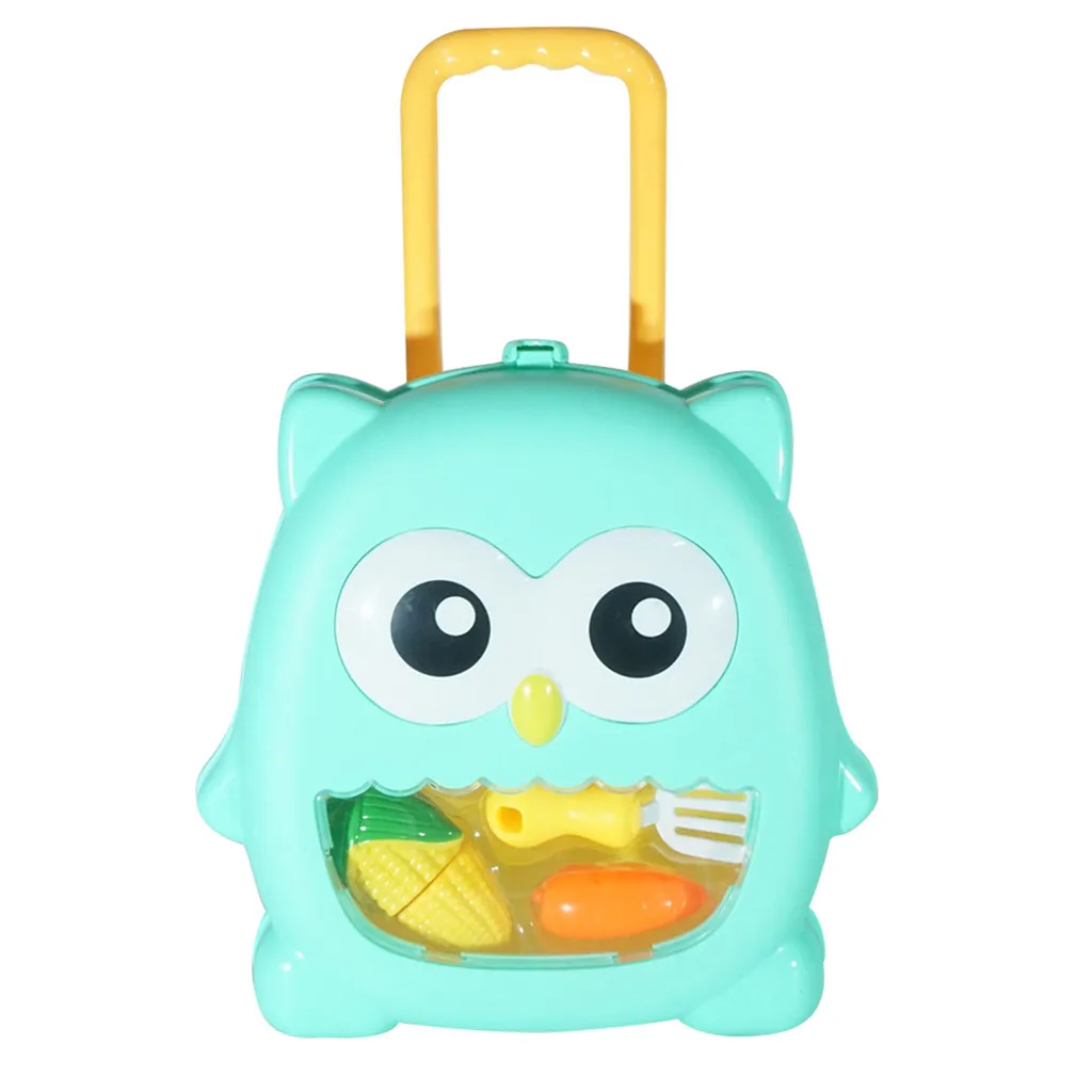 Kids Early Education Fun Learning Toys For Children Trolley Case Shape Mini Cutlery Tableware Equipment Luggage Toy Set Y1021