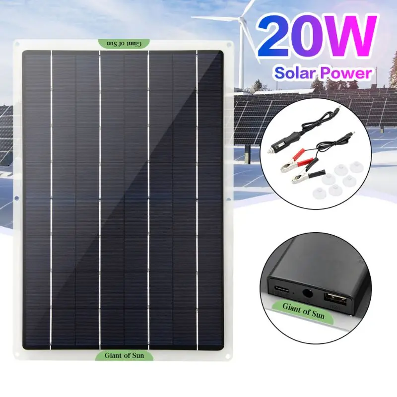 

20W Dual USB Solar-Panel Charging Portable IP65 Waterproof