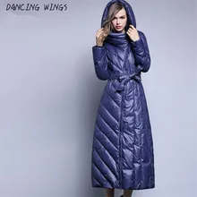 XS-7XL размера плюс, Женская длинная белая куртка на утином пуху, осенне-зимнее свободное Толстое Зимнее пальто с капюшоном, верхняя одежда