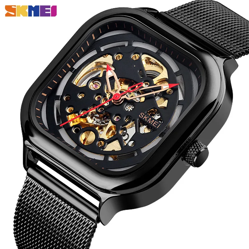 Günstig SKMEI Mode Mechanische Uhr Männer Automatische Uhr Quarz Wasserdichte Hohle Kunst Spannungsfreie Stahl Strap montre homme 9184 Uhr