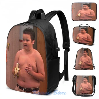 

Funny Graphic print Gibby From ICarly USB Charge Backpack men School bags Women bag Travel laptop bag