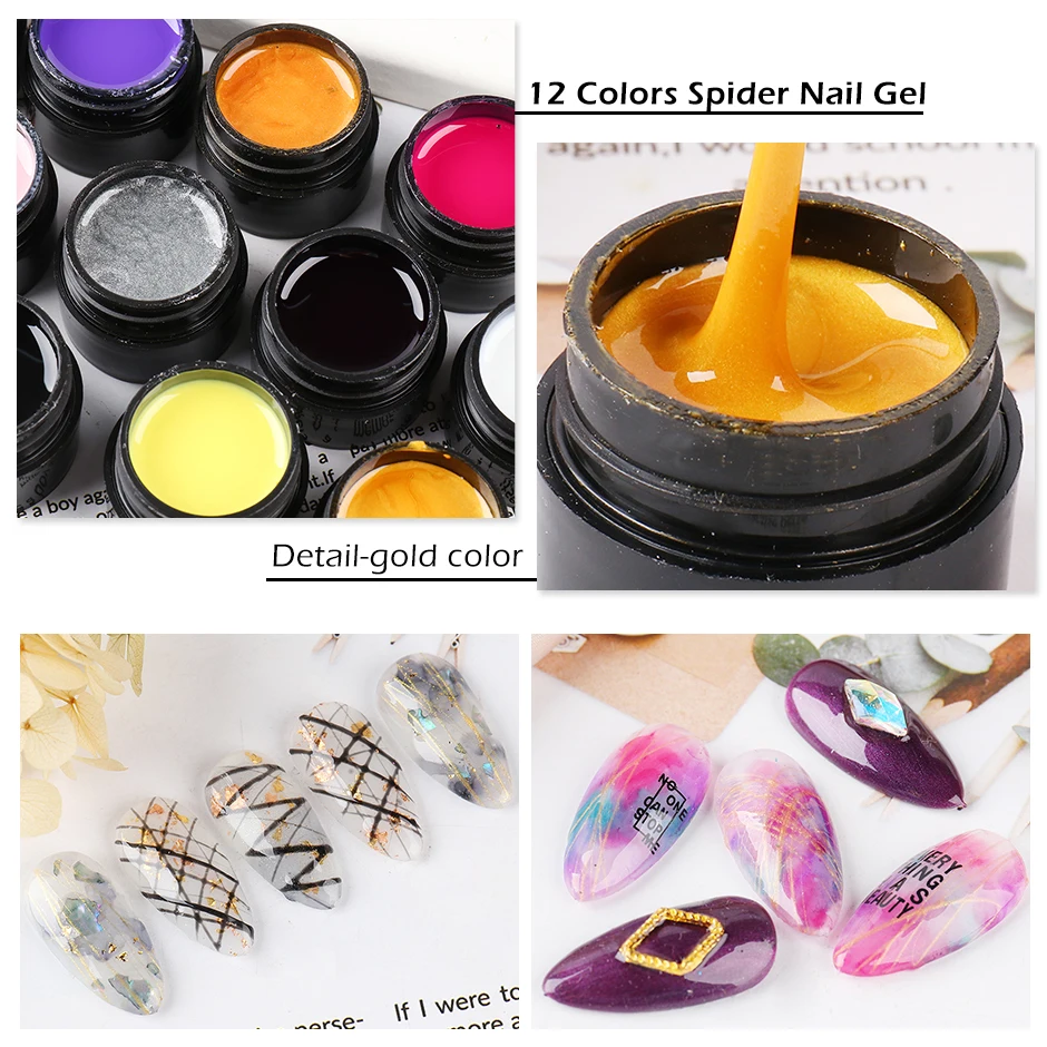 6ml Spider Web Gel Polish Nail Art Design Black UV Painting Gel Silk Lines  Varnishes For Manicure DIY Drawing Decoration GL1615