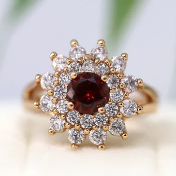 

6mm Round Cut Red Garnet Ring Vintage Birthstone Ring 18k Gold Plated Ring CZ Ring Cooper Ring Anniversarry Gift Ring Engagement