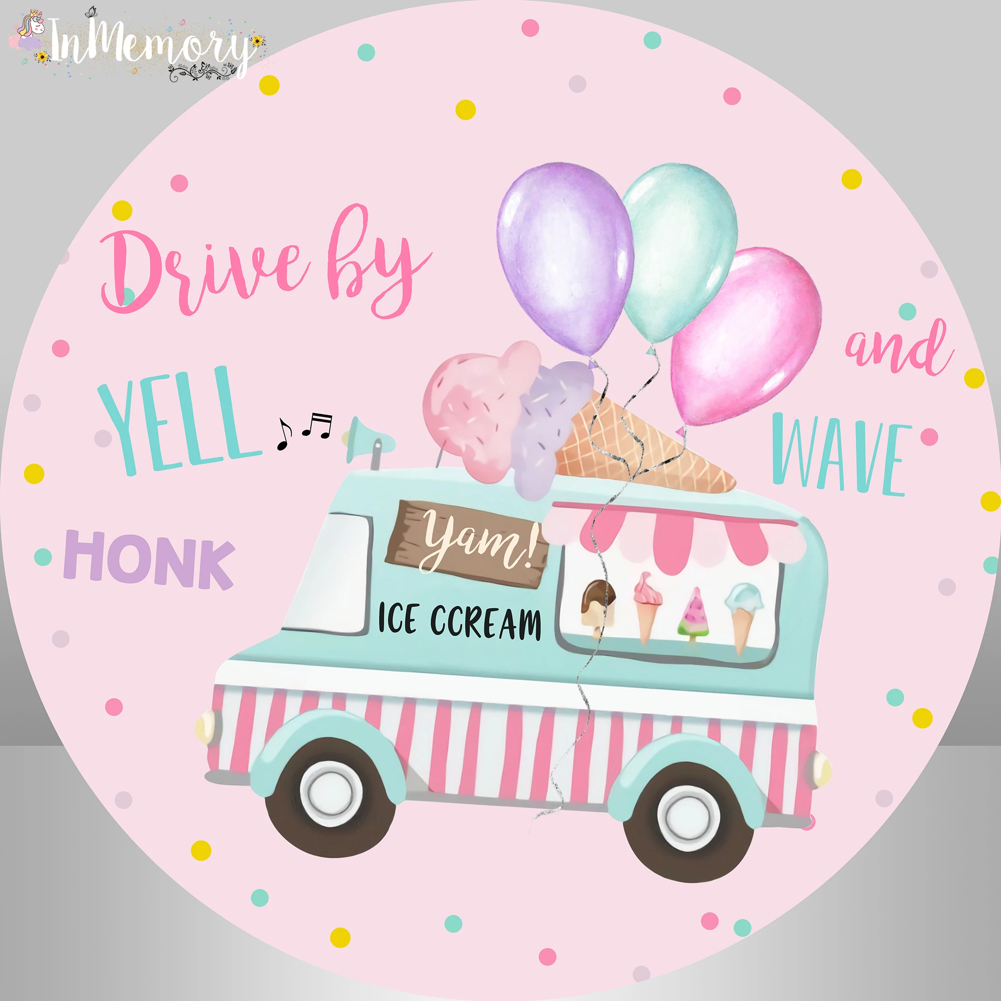 Ice Cream Circle Round Backdrop Pink theme Girl BIrthday Party Decor