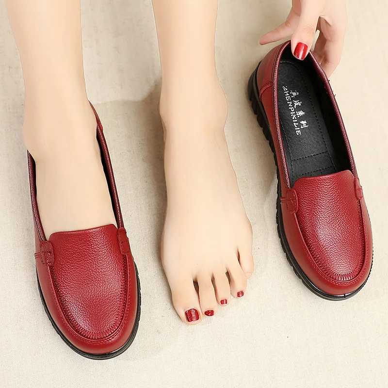 2024 spring autumn fashion genuine leather women flats shoes female casual soft bottom slip on work shoes ladies flat shoes