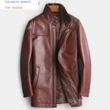 Мужская зимняя куртка из натуральной кожи, пальто из воловьей кожи, куртка из овчины, воротник из меха норки, LH-Z9002, KJ3496