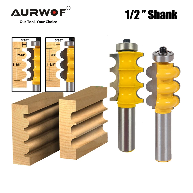 

2pcs 12mm 1/2" Shank Triple Bead Column Molding Router Bit Set Line Tenon Woodworking Milling Cutter Tools for Wood MC03057