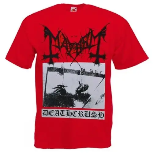 T Shirt Mayhem Deathcrush Red New Different Size Silkscreen Printing 2018 Short Sleeve Cotton Shirts Man Clothing 033414 |