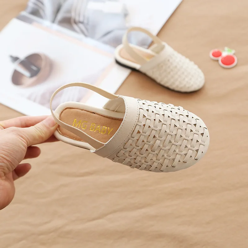 ULKNN Girls Sandals 2020 New children's Knitting Baby Girl Princess Shoes Soft Bottom Baotou Big Virgin Sandals