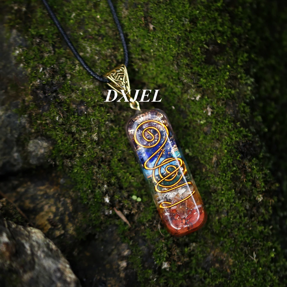 DXJEL Natural 7 Chakra Orgone Energy Healing Pendant Necklace for Women Chakra Stones Necklace for EMF Protection Dropshipping