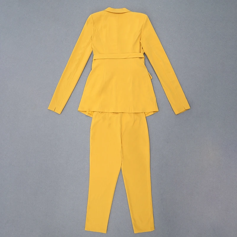 INDRESSME новые модные повседневные женские костюмы офисные женские комплекты из двух предметов топ с v-образным вырезом и длинными рукавами с поясом прямые брюки