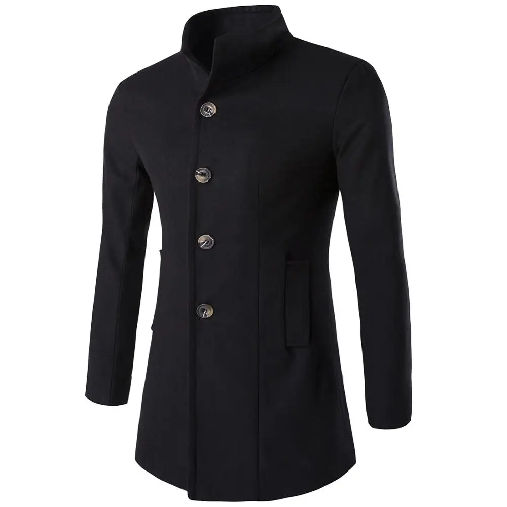 Long 2019l Trench Woolen Coat Black Stand Collar Winter Overcoat Men Coat Long 2019l Trench Woolen Coat Black Stand Collar Winter Overcoat Men Coat