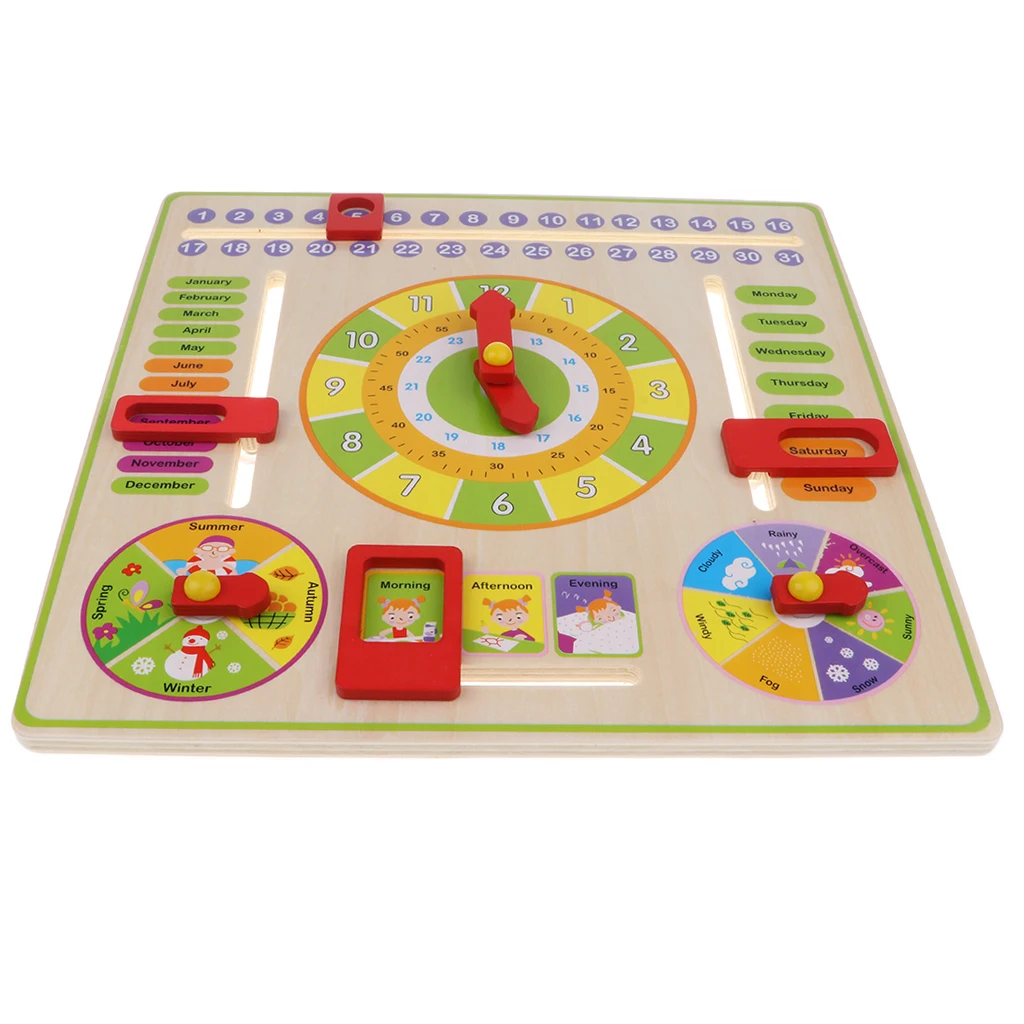 Wooden Daily Cognitive Calendar Clock Hanging Board Kids Early Education Toy for Preschool Graduation Classrooms Schools