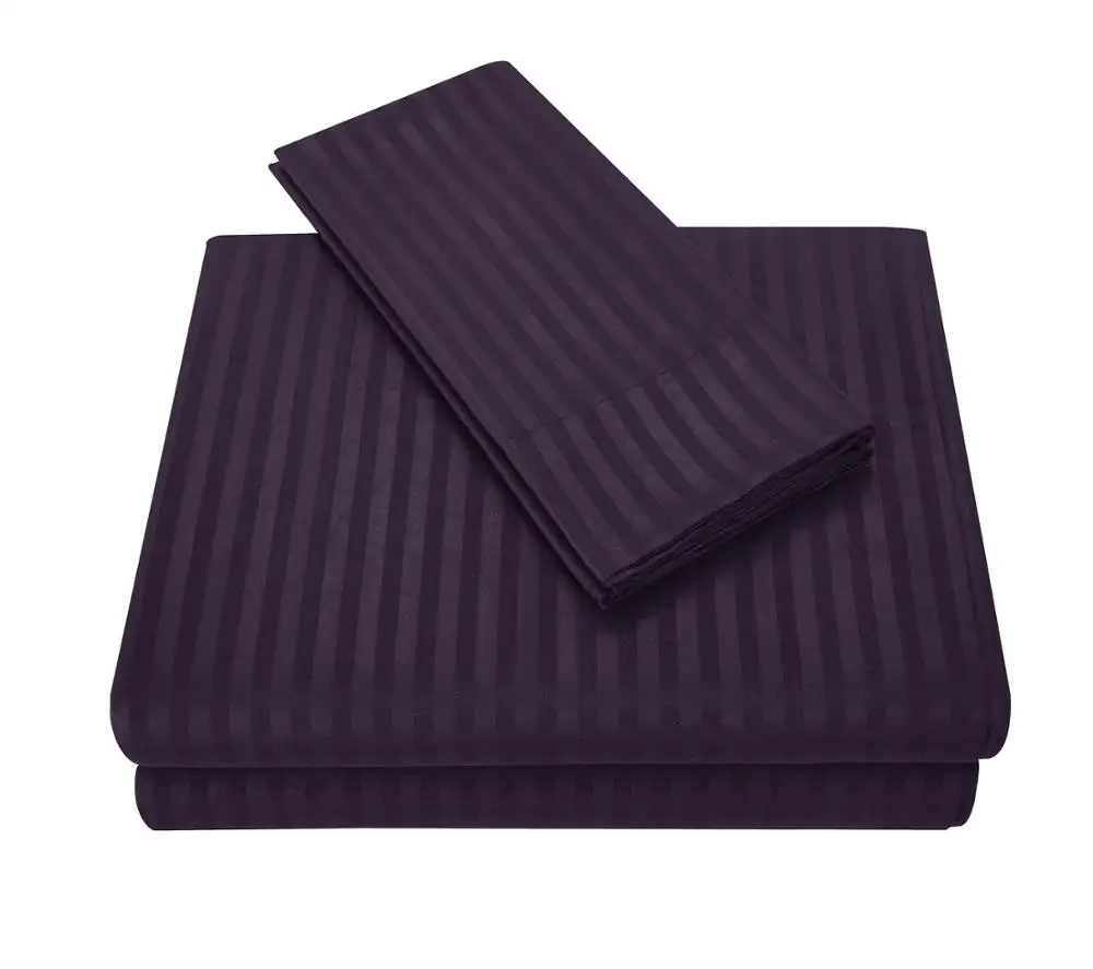 Фиолетовый простой сатин полосатый набор постельных принадлежностей постельное белье плоский лист+ простыня+ наволочка Твин/Полный/королева/король удобный