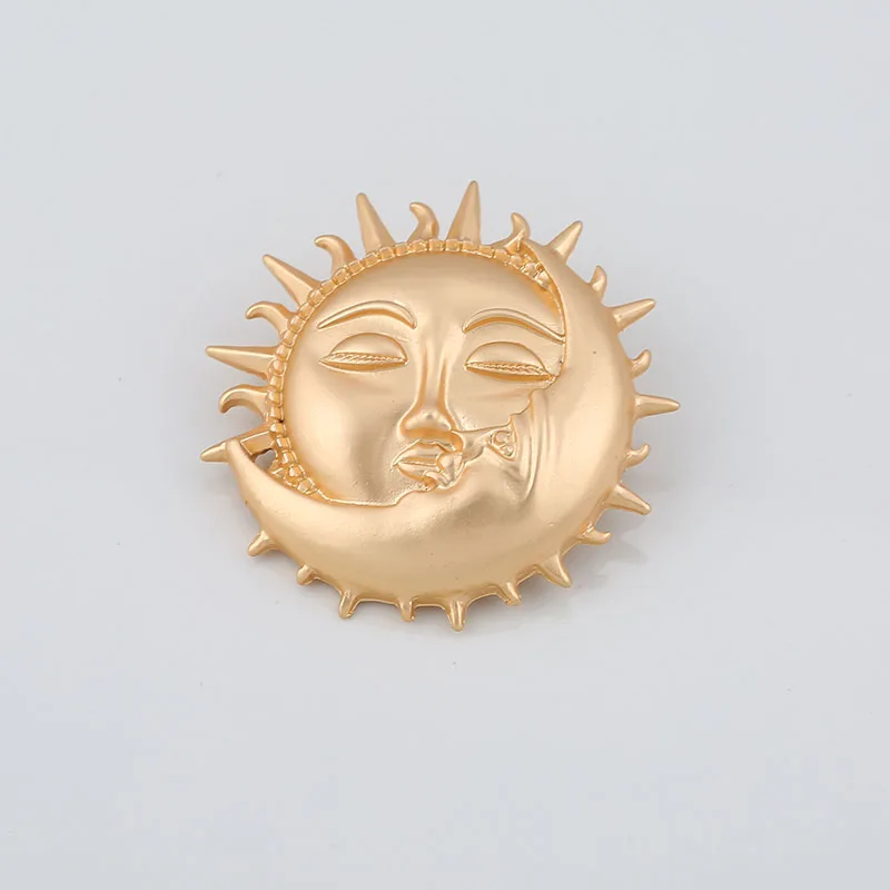 Европейский и американский стиль Модный креативный Матовый Золотой бог солнца лунный Бог солнце и луна с темпераментом Пальто Брошь женская - Metal color: Sun moon