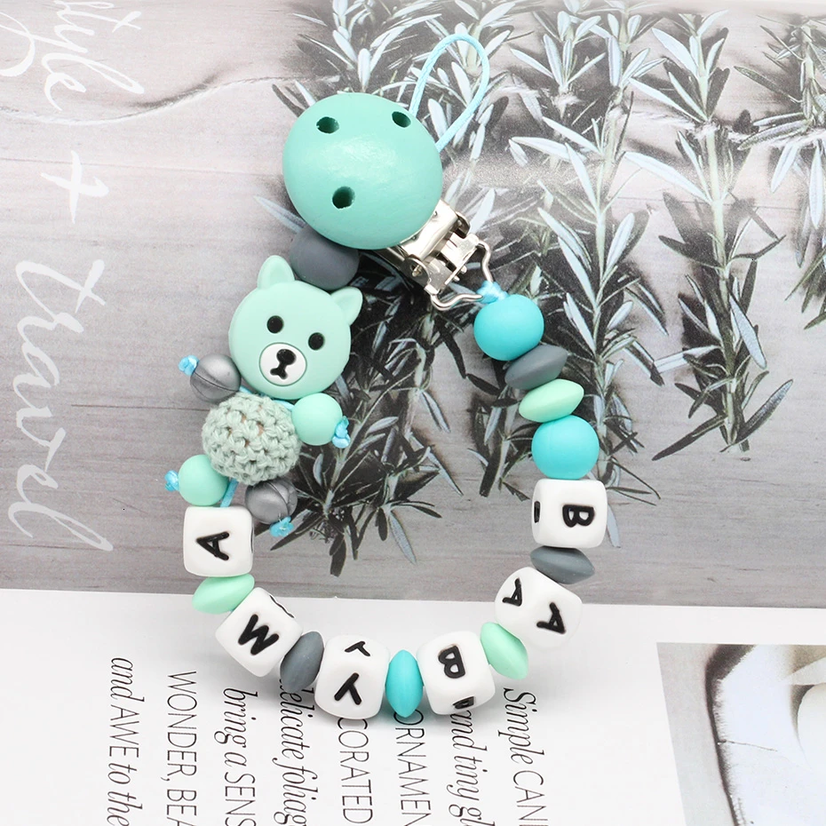 

Silicone Cartoon Bear Baby Pacifier Clip Wooden Bead Dummy Clip Holder Soother Chains Baby Teething Baby Gift