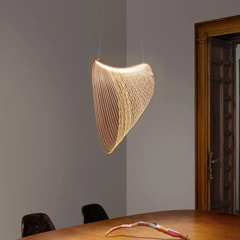 

Italy Design Led Modern Lamp minimalist bedroom dining table villa suspended hollow wood birch Pendant Lights