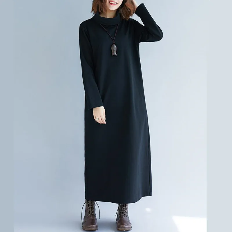 

2019 Autumn Winter Knitting long Dress Korean Stand Collar Thicken Warm Velvet Dress plus size Spring Turtleneck dress 6XL 7XL
