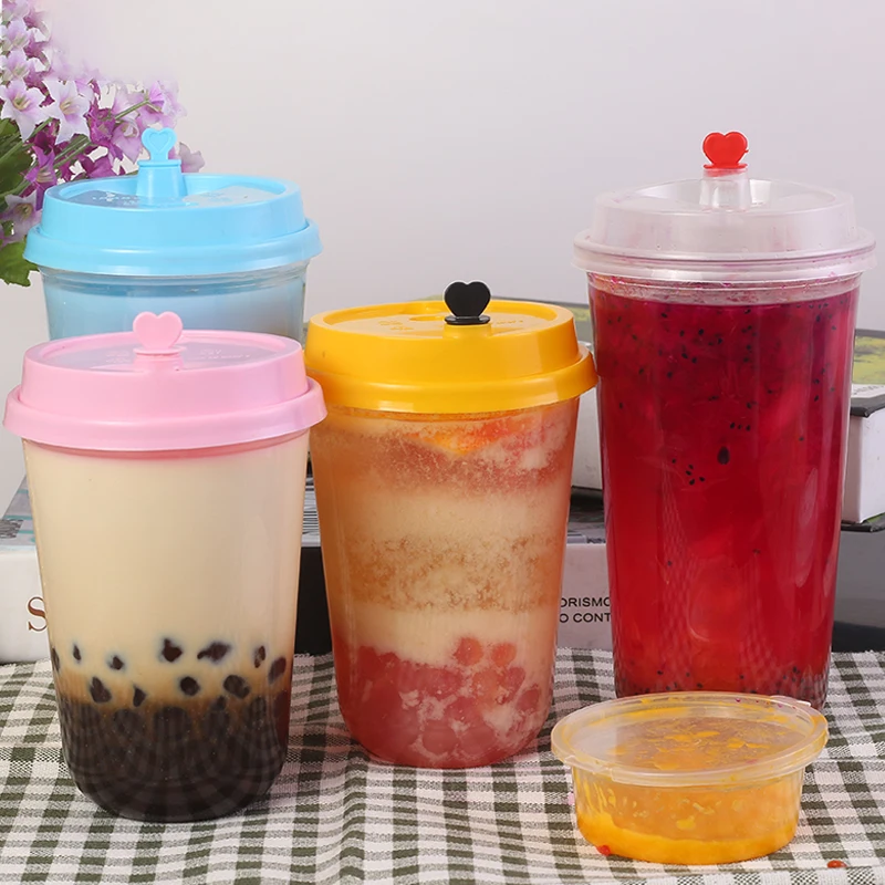 50pcs Disposable fat U-shaped cup transparent plastic milk tea glass round bottom creative outsourcing packaged juice coffee | Дом и сад