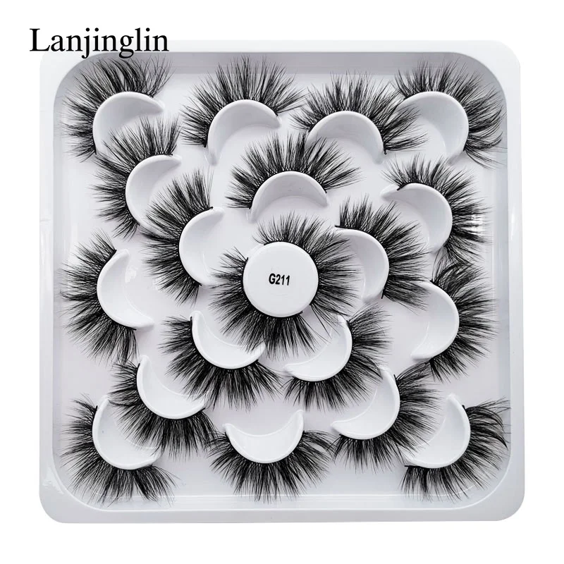 G211 10 BOXES LANJINGLIN 100 пар 3d норковые искусственные ресницы натуральные длинные накладные ресницы для наращивания макияжа пушистые тонкие Накладные ресницы ручной работы - Цвет: G211 10 BOXES