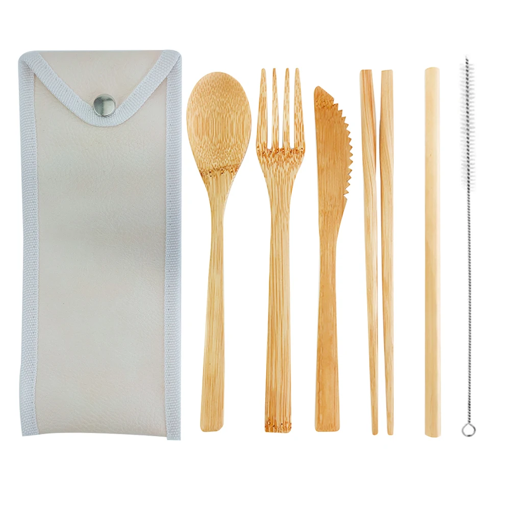 

Hot Bamboo Tableware Set High quality Portable Cutlery SetTravel Eco Friendly Flatware Set Spoon Fork Chopsticks and Cloth bag