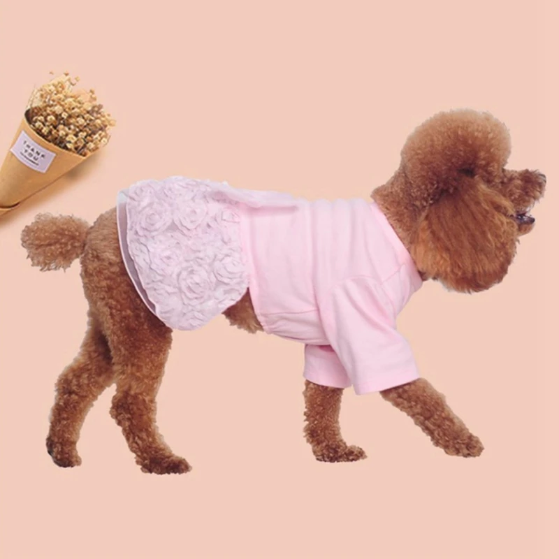 

3D Floewr Summer Dog Princess Casual for Lace Clothes Accessories Puppy Pet Decoration Dress Clothing