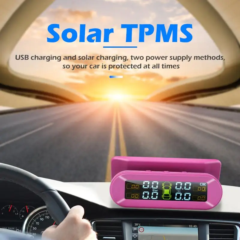 Прочный автомобиль TPMS Солнечная usb зарядка Авто контроль давления в шинах температура сигнализации системы с 4 датчиками 67x43 мм
