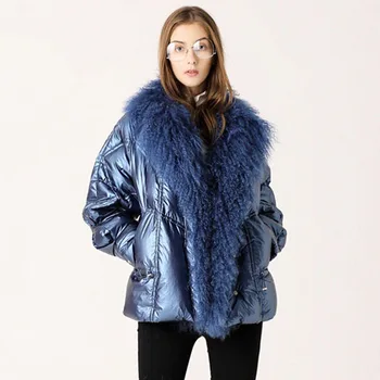 

YICIYA Large Real Fur Collar Winter Jacket Women 90% White Duck Down Coats Short Loose Parkas Outerwear Waterproof Glossy Jacket
