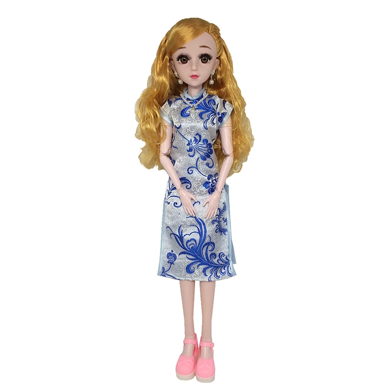 60 см куклы Cheongsam китайский стиль Одежда для 1/3 BJD кукла элегантное Деловое платье древний костюм аксессуары для кукол игрушки - Цвет: Синий