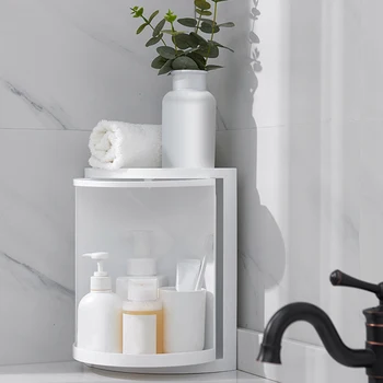 

360 Degree Rotation Office Single Layer Desktop Corner Makeup Tools Triangle Shelf Storage Rack Cosmetic Locker Home Bathroom