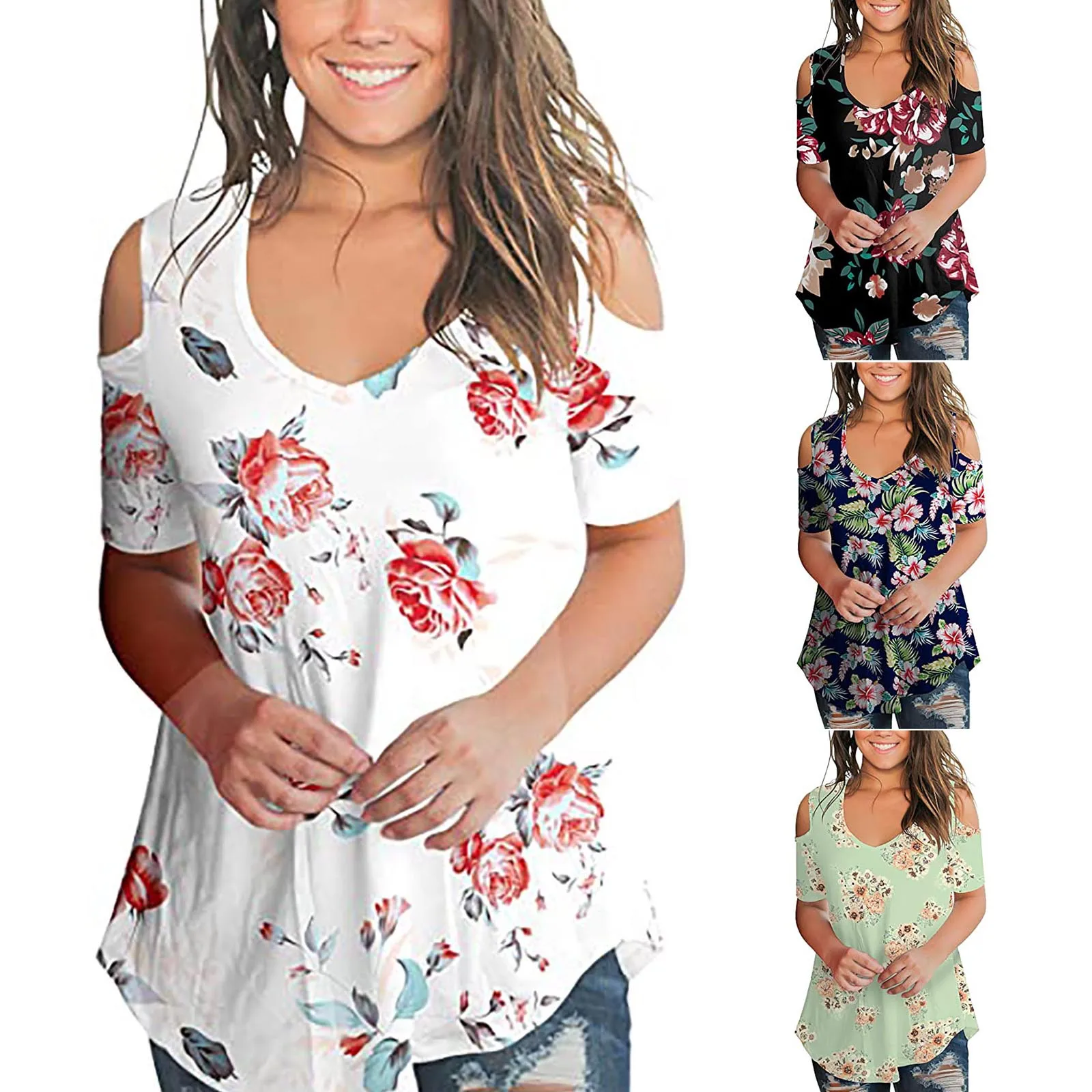 T shirt Women's Fashion Printing V-Neck Loose Short Sleeve T-shirt Pullover Tops Summer Clothes For Women T-Shirt футболка 1