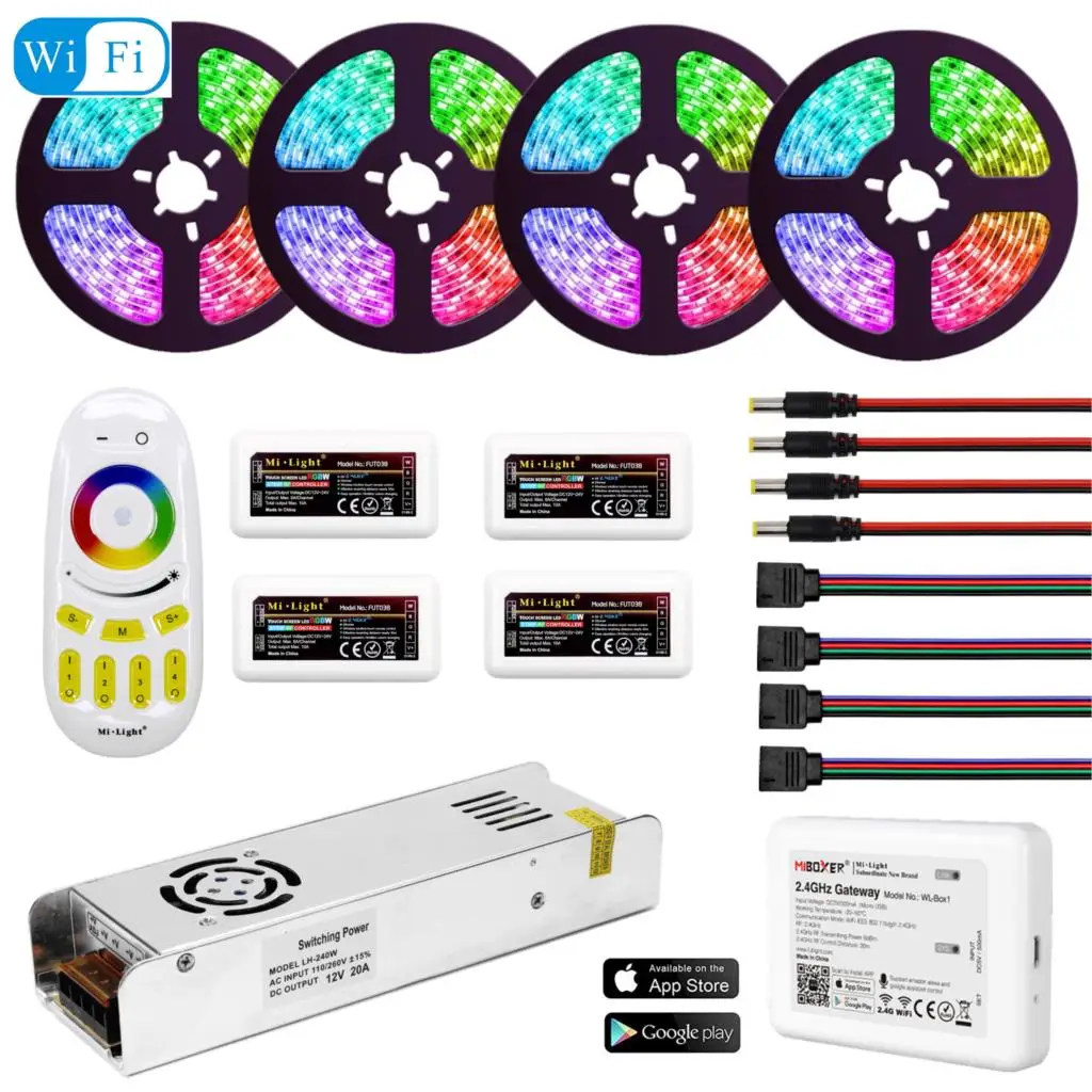 RGB 5M 5050 300LED Strip Light IP65 Waterproof+12V//5A DC Power+WIFI 24Key Remote