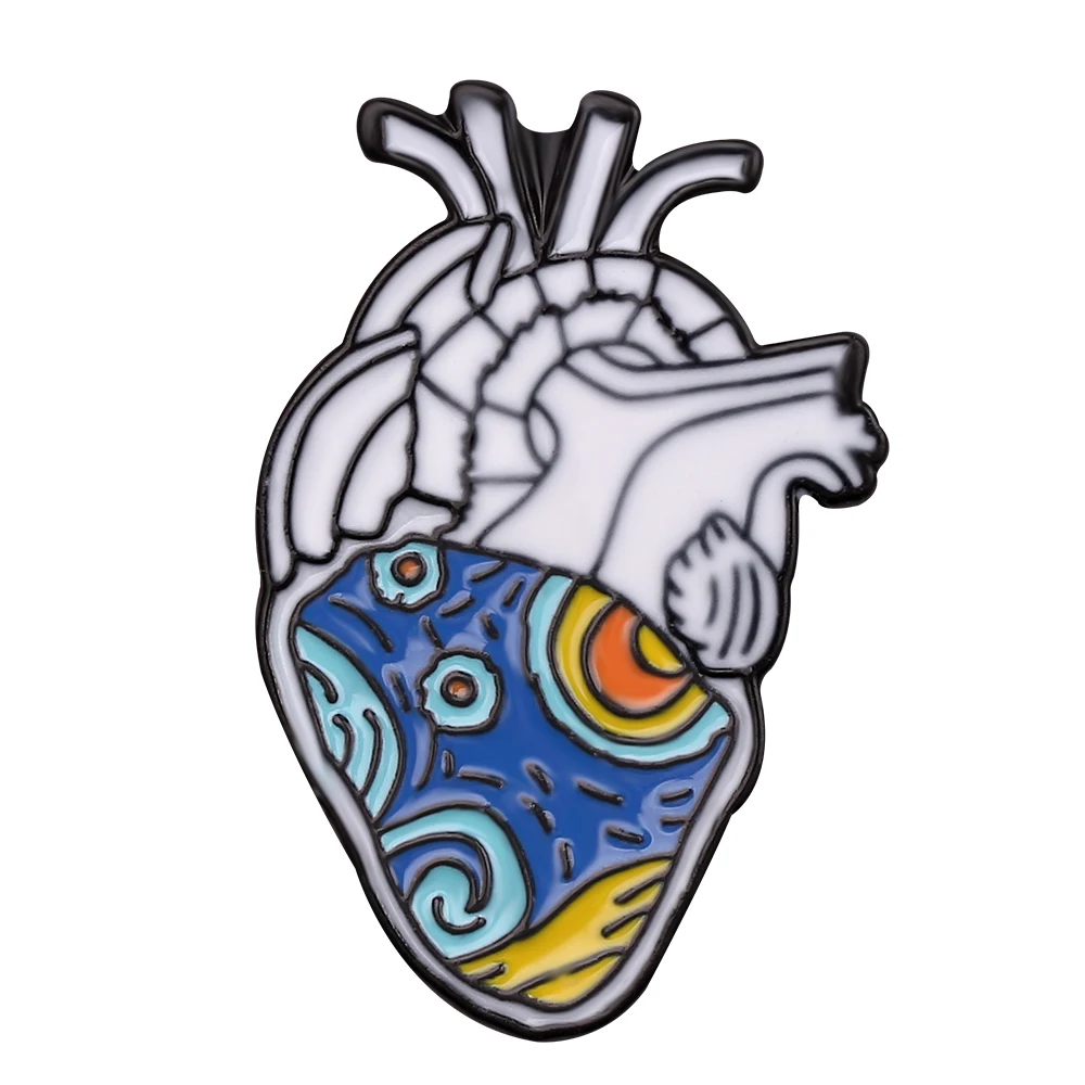 Punk Style Skeleton Love Heart Enamel Pins Self-deprecating Dark Punk Brooches Ocean Wave Whale Human Heart Lapel Pins Badges - Metal color: XZ750