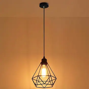 

Modern Pendant Retro Light Bulb Iron Guard Wire Cage Wire Hanging Lampshade Ceiling Lighting Fixtures Home Decoration
