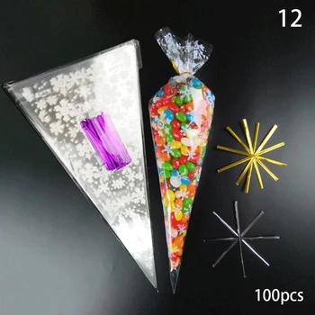 

100pcs Transparent Candy Packing Bags Wedding Birthday Party Decoration Sweet Cellophane Candy Bag Cone Storage Packaging Bags