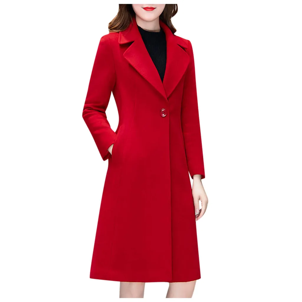 Осень-зима, новое модное женское Шерстяное Пальто, приталенное пальто с длинным рукавом, длинный двубортный плащ с воротником