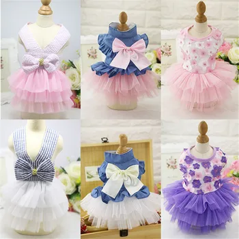 

Dog Dresses Dog Clothes Vest Striped Sling Gauze Skirts Teddy Dog